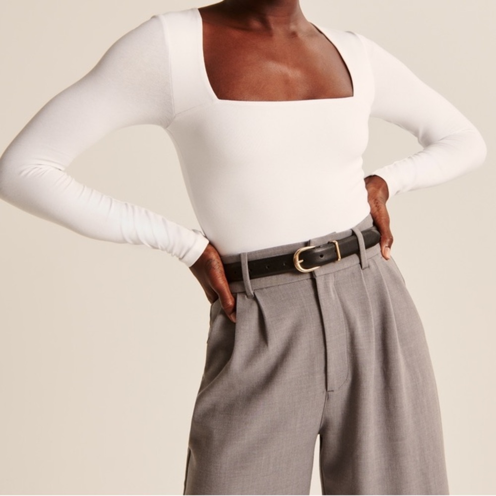 Black Cotton Seamless Fabric Squareneck Bodysuit Abercrombie & Fitch